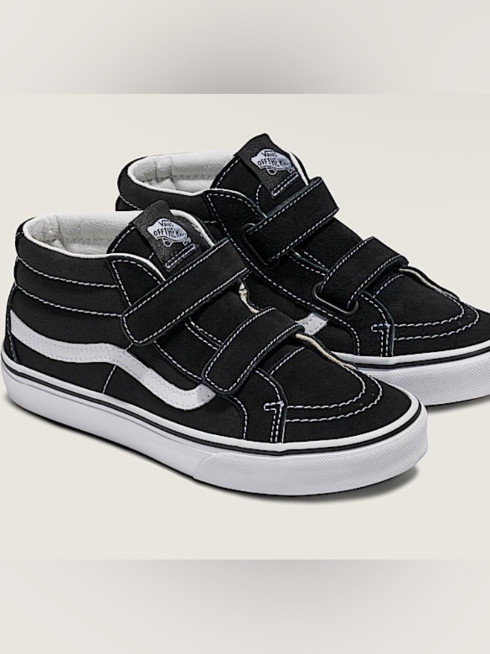 Vans Kids Black and White Mid-Top Velcro Skate Sneakers